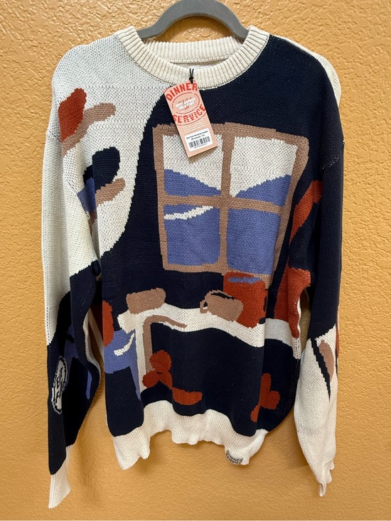 East Fork Sweaters - East Fork - Dinner Service Knit Sweater in Navy, Cream & Rust - XXL